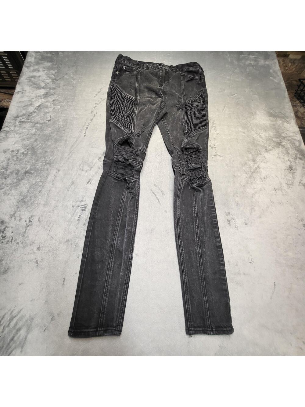 Pacsun Jeans Mens 30x32 Black Stacked Skinny‎ Denim Distressed Stretch